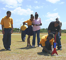 The Elena Christian rocketry team prepares for lift-off. The Elena Christian rocketry team prepares for lift-off.