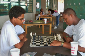 Conrad Jarvis (left) and Gary Papin playing chess. Conrad Jarvis (left) and Gary Papin playing chess.