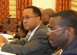 Finance Commissioner Angel Dawson (left) with Personnel Director Kenneth Hermon at Friday's special session. Finance Commissioner Angel Dawson (left) with Personnel Director Kenneth Hermon at Friday's special session.