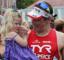 Men's winner Andy Potts with his smallest fan, daughter Sloane. Men's winner Andy Potts with his smallest fan, daughter Sloane.