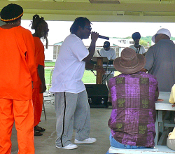 Inmate Rinel "Cheeks" Ferdinand gets the crowd jumping Friday. Inmate Rinel "Cheeks" Ferdinand gets the crowd jumping Friday.