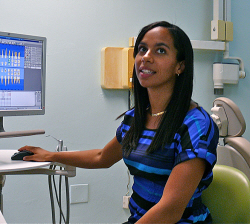Dr. Talia Moses demonstrates the digital imaging and record-keeping technology at the new dental clinic. Dr. Talia Moses demonstrates the digital imaging and record-keeping technology at the new dental clinic.