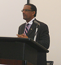 Kedrick Pickering of the B.V.I. addressed the gathering of small island states. Kedrick Pickering of the B.V.I. addressed the gathering of small island states.
