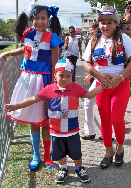 From left, Saint Croix Guillen Aizon Marcil and Daisy Soriano were decked out in Dominican colors for Sunday's festivities.