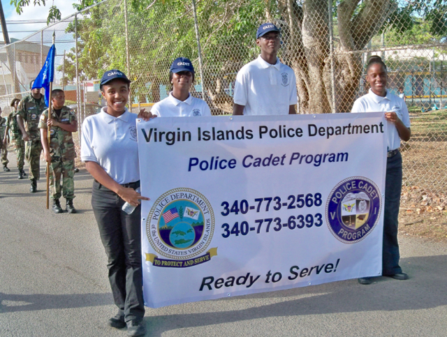 Police cadets take part in the National Night Out Against Drugs, Crime and Violence March.