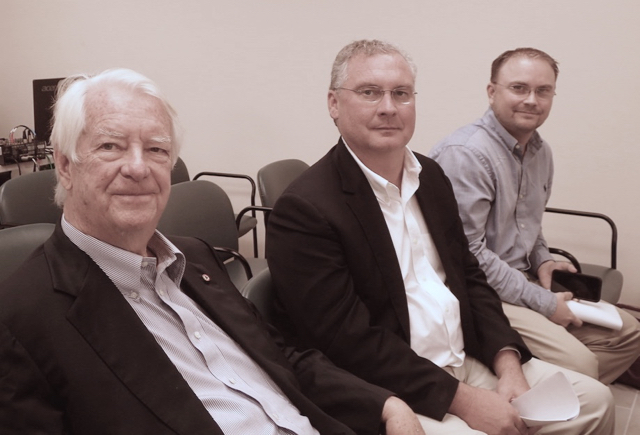 Duane Bobeck, left, Andrew Dubuque and Lance Griffith, principles in CRG Holdings, LLC, VIGL Operations, LLC and Casino Holdings, LLC wait Friday for the approval on their application for a downtown casino.