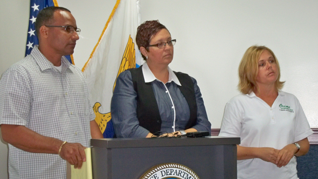 Luis Encarnacion, left,  Maria Jones and Laurie Dunton take questions during Wednesday's news conference.