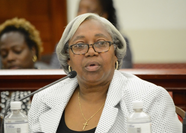 Claudette Farrington testifes about the Lieutenant Governor's budget Tuesday. (Barry Leerdam photo,  provided by the V.I. Legislature)