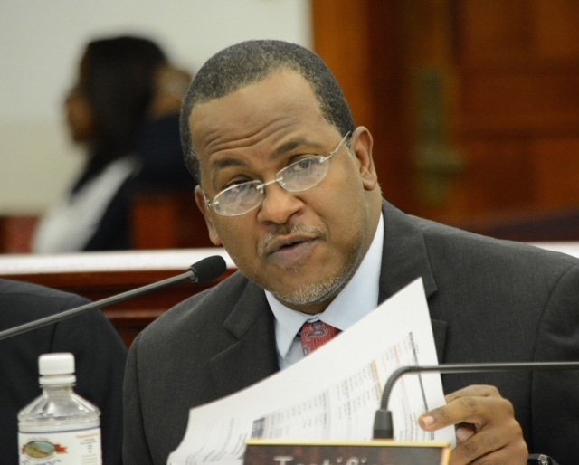 Acting WAPA Executive Director Julio Rhymer testifies at Monday's budget hearing. (Photo by Barry Leerdam, provided by the V.I. Legislature)