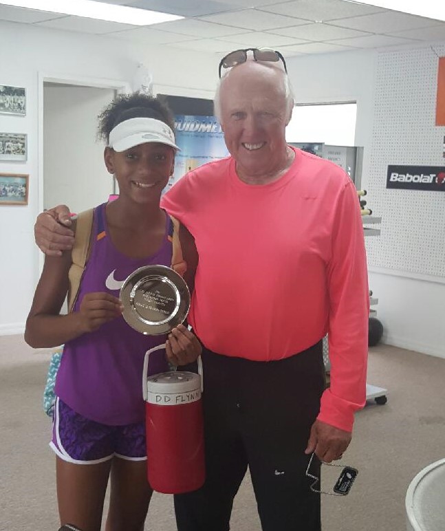 D&rsquo;avian Lewis-Flynn receives her third place award from Don Dewilde, tournament director, on Sept. 19.