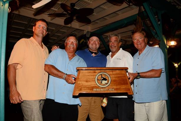 (L to R) The Top Boat Gulf Rascal team -- Andy Venable, Glen Helton, Rob Berringer, Capt. Billy Borer and Rod Windley. (Credit - Dean Barnes)
