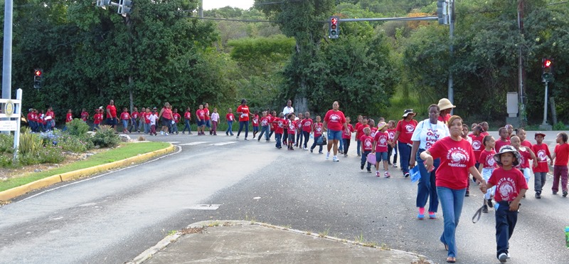 Principal Barbara McGregor leads the long Drug Free March