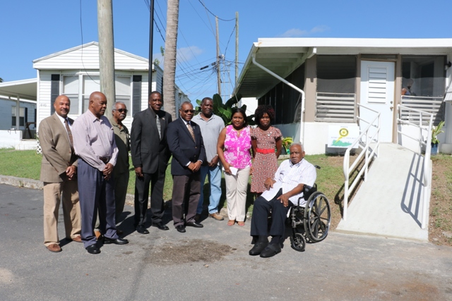 Members of St. Croix Rotary Club West deliver wheelchair ramp to Veteran Calvin Burke.