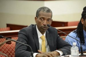 Gustav James at Senate committee hearing in February. (Photo provided by the V.I. Legislature).