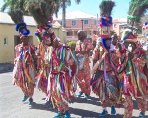 Sylvester’s Masqueraders from St. Kitts march in St. Croix's 2017 Dominican parade.
