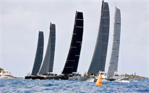 Five multi-hulled boats race the wind – and each other – Thursday in the Round the Rocks Race. (Photo © STIR/Dean Barnes)