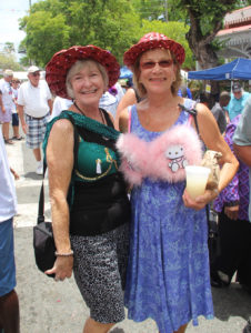 From left, Linda Lawrence and Susan Johnson wear bras that were on sale to raise funds for Cancer Support VI. 