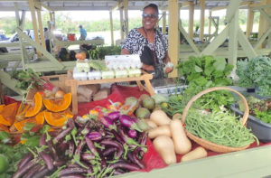 Maude Cornelius at her stand in the La Reine Farmers Market, where she has been selling produce for five years.