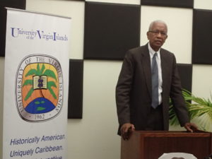 Alexander Moorhead, vice chairman of the UVI board, talks about the university's accreditation Tuesday.