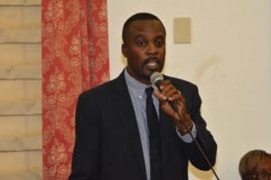 Sen. Marvin Blyden, who sponsored the bill to provide cameras for VIWMA waste bin sites, speaks during Wednesday's session. (Photo by Barry Leerdam, provided by the V.I. Legislature)