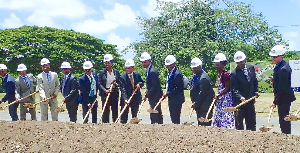 Government officials and other stakeholders break ground at the Frederiksted Vitalization Project’s Paul E. Joseph Stadium.