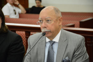 Attorney George Dudley testifying at a senate hearing in January of 2017 (Photo by Barry Leerdam, provided by the V.I. Legislature)