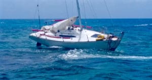 A sailboat hangs on a reef in Christiansted Harbor. (Photo provided by VIPD)