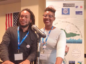 Ayana Flewellen and Justin Dunnavant talk about their youth program and archeological field school at the Nature Conservancy Monday on St. Croix.
