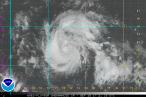 5 p.m. Saturday satellite photo of Tropical Storm Maria, which is expected to be a category-three hurricane by the time it reaches the territory.