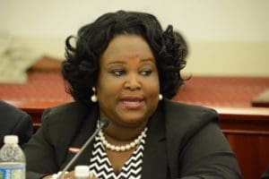 GESC Chair Beverly Joseph testifies at a 2015 senate hearing. (V.I. Legislature photo by Barry Leerdam)