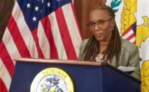 Commissioner of Human Services Felecia Blyden discusses Disaster SNAP Friday at Government House on St. Croix. (Jamie Leonard photo)