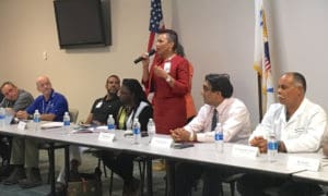 JFL's newly appointed CEO Wanda Ruben addresses a town hall meeting Thursday. (Marina Leonard photo)