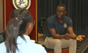 Sutton was home in the territory, speaking to Charlotte Amalie High School students about his experiences in applying to schools.