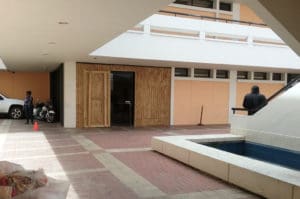 The boarded-up glass entrance to the Family Court in the Farrelly Justice Complex on St. Thomas testifies to the damage to the complex, damage so extensive, officials say the buildings will have to be replaced.