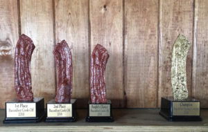 Bacon themed awards await a winner. (Ivy Hunter photo)