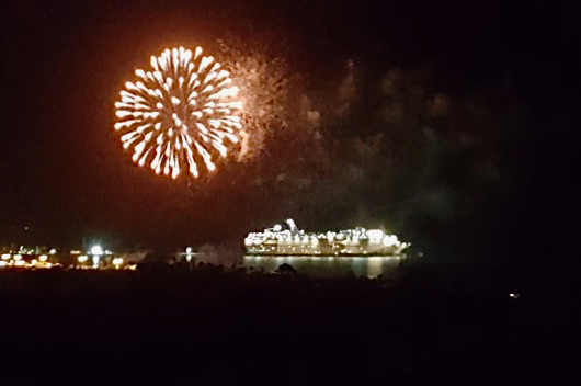 Fireworks bursting over the harbor and a cruise ship signal the end of a full day, and the St. Croix carnival season. (Photo by Jess Parker)