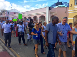 Marchers head down King Street in Christiansted.