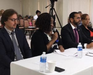 Jan Tarakol, Gwendolyn Williams and Diane Capehart testify at a Rules and Judiciary Committee hearing Thursday. 