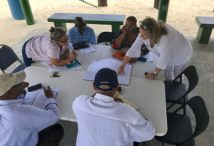 Magens Bay Authority board members review a concept for a new equipment rental shed at the beach.