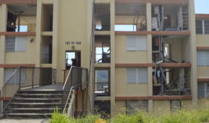 HUD released funding this week to help the territory repair public facilities such as the Tutu Hi-Rise Apartments, which were condemned after being severely damaged in last fall’s storms. (Bill Kossler photo)