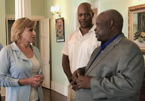 HUD Deputy Secretary Pamela Hughes Patenaude met Tuesday with Gov. Kenneth Mapp, right, and Public Finance Authority Valdamier Collens today to discuss disaster recovery efforts. (HUD photo)