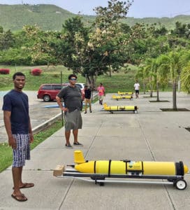 Four Ocean Gliders sit with a clear look into the sky to find and be recognized by the satellite GPS system that will guide and track them. (Gerard Sperry photo)Four Ocean Gliders sit with a clear look into the sky to find and be recognized by the satellite GPS system that will guide and track them. (Gerard Sperry photo)