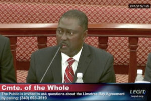 Limetree Bay Terminals CEO Darius Sweet testifies to the Legislature July 25. (V.I. Legislature image)