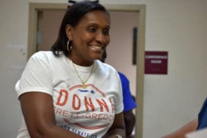 Donna Frett-Gregory celebrates a first place finish in Tuesday's election.