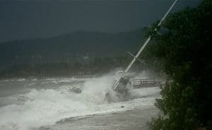 A boat is driven ashore by the winds of Hurricane Earl in 2010. (File photo) 