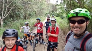 Hutchins and the Good Hope Country Day School Bike Club on a ride in winter 2017. (Photo by Aaron Hutchins)