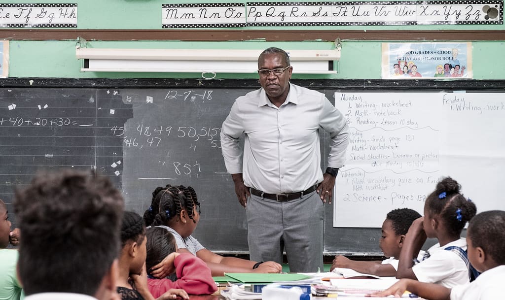 Governor-elect Albert Bryan Jr. visits students at the Claude O. Markoe Elementary School in Frederiksted Friday. (Photo from the office of Governor-elect Albert Bryan)
