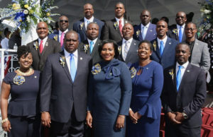 The newly sworn in 33rd Legislature takes a first picture on the steps of the Emancipation Garden bandstand.