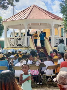 Frederiksted residents gather at the gazebo in Buddhoe Park for the MLK Day festivities. (Melody Rames photo)