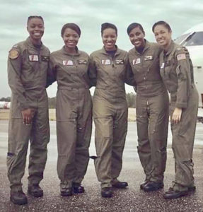 The 'Fab Five,' the Coast Guard's five black female pilots, from left, Lt. Cmdr. Jeanine Menze, Lt. Cmdr. LaShanda Renee Holmes, Lt. C. Angel Hughes, Lt. Chanel Lee and Lt. Ronaqua Russell. (U.S. Coast Guard photo)